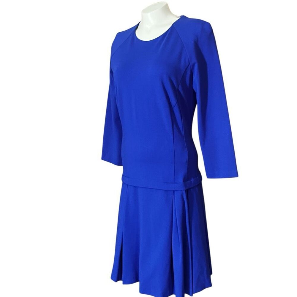 Badgley Mishcka Blue Drop Waist Long Sleeve Dress Sz 12 - Picture 4 of 10